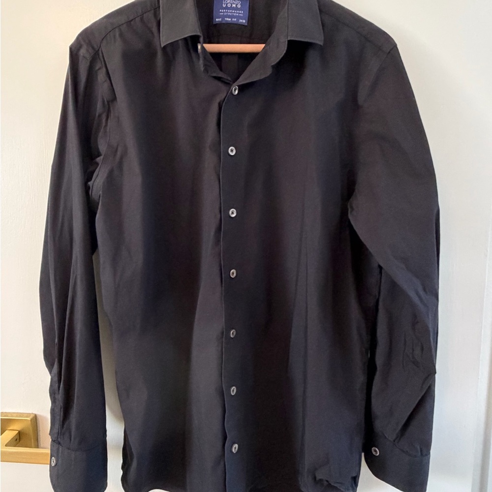 Lorenzo Classic Button-Down Dress Shirt in Midnight Black
